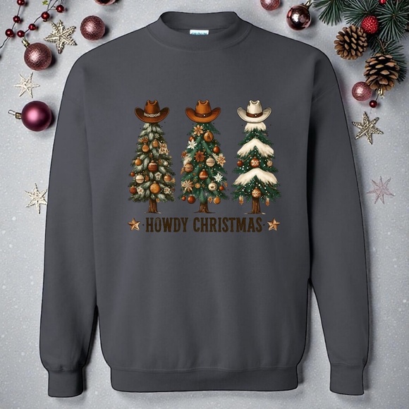 Christmas Tree Sweatshirt Howdy Christmas gifts Women Men soft fun cozy White - Picture 10 of 11